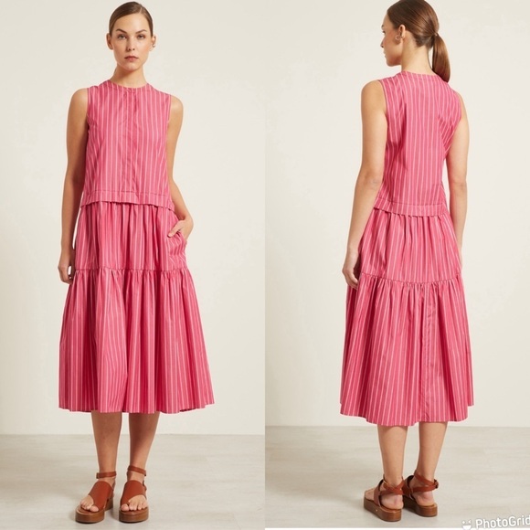 Max Mara Leisure Megaton Sleeveless Striped Cotton Midi Dress - Picture 1 of 9